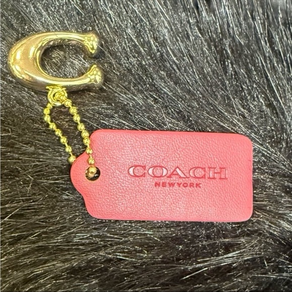 COACH “C” Charm Gold Tone Logo AND Leather Bag Tag with ball chain - Picture 1 of 8